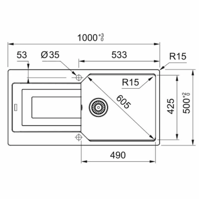 Franke Urban 1 Bowl Inset Fragranite Kitchen Sink Reversible UBG 611-100 - Stone Grey - 114.0689.385 - Image 2