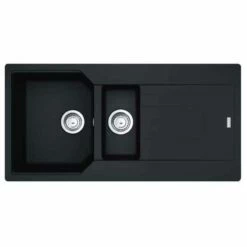 Franke Urban 1.5 Bowl Inset Fragranite Kitchen Sink Reversible UBG 651 - Matt Black & Colourline Waste - 114.0689.390