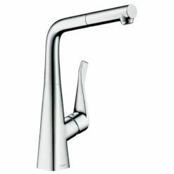Hansgrohe Metris M71 EcoSmart Single Lever Kitchen Mixer Tap 320 With Pull-Out Spout Single Spray Mode - Chrome - 14781000