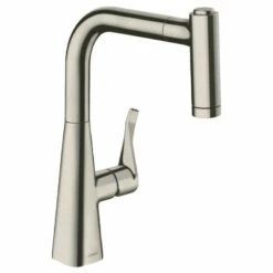 Hansgrohe Metris M71 Single Lever Kitchen Mixer Tap 220 With Pull Out Spray 2 Spray Modes - Stainless Steel - 14834800