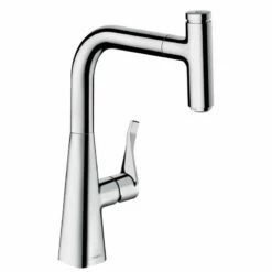 Hansgrohe Metris Select M71 Single Lever Kitchen Mixer Tap 240 With Pull-Out Spout Single Spray Mode - Chrome - 14857000