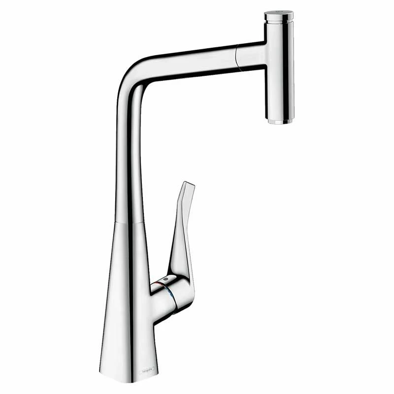 Hansgrohe Metris Select M71 Single Lever Kitchen Mixer Tap 320 With Pull-Out Spout Single Spray Mode - Chrome - 14884000