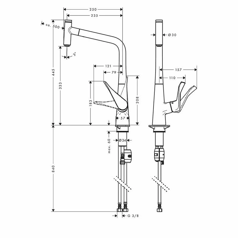 Hansgrohe Metris Select M71 Single Lever Kitchen Mixer Tap 320 With Pull-Out Spout Single Spray Mode - Chrome - 14884000 - Image 2