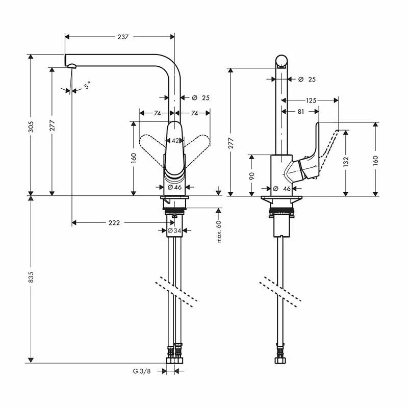 Hansgrohe Focus M41 Single Lever Kitchen Mixer Tap 280 Single Spray Mode - Chrome - 31817000 - Image 2