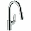 Hansgrohe Focus M42 Single Lever Kitchen Mixer Tap 180 With Pull-Out Spray 2 Spray Modes - Chrome - 71801000