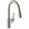 Hansgrohe Focus M42 Single Lever Kitchen Mixer Tap 180 With Pull-Out Spray 2 Spray Modes - Stainless Steel - 71801800