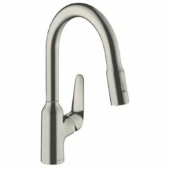 Hansgrohe Focus M42 Single Lever Kitchen Mixer Tap 180 With Pull-Out Spray 2 Spray Modes - Stainless Steel - 71801800