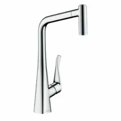 Hansgrohe Metris M71 Single Lever Kitchen Mixer Tap 320 With Pull-Out Spray & Sbox 2 Spray Modes - Chrome - 73801000