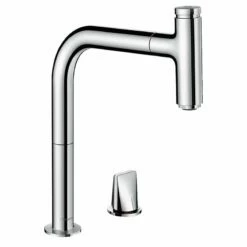 Hansgrohe Metris Select M71 2-Hole Single Lever Kitchen Mixer Tap 200 With Pull-Out Spout & Sbox Single Spray Mode - Chrome - 73804000