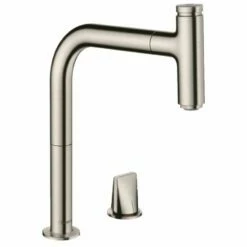 Hansgrohe Metris Select M71 2-Hole Single Lever Kitchen Mixer Tap 200 With Pull-Out Spout & Sbox Single Spray Mode - Stainless Steel - 73804800