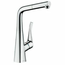 Hansgrohe Metris M71 Single Lever Kitchen Mixer Tap 320 With Pull-Out Spout & Sbox Single Spray Mode - Chrome - 73812000