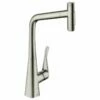 Hansgrohe Metris Select M71 Single Lever Kitchen Mixer Tap 320 With Pull-Out Spray & Sbox 2 Spray Modes - Stainless Steel - 73816800