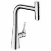 Hansgrohe Metris Select M71 Single Lever Kitchen Mixer Tap 240 With Pull-Out Spray & Sbox 2 Spray Modes - Chrome - 73817000