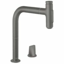 Hansgrohe Metris Select M71 2-Hole Single Lever Kitchen Tap Mixer 200 With Pull-Out Spray & Sbox 2 Spray Modes - Brushed Black Chrome - 73818340