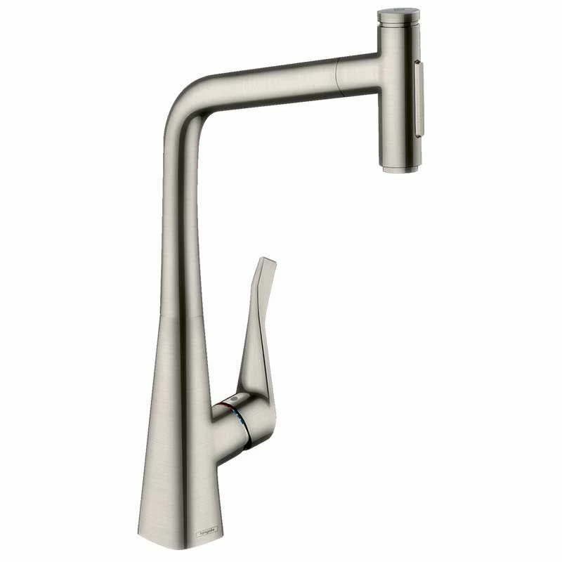 Hansgrohe Metris Select M71 Single Lever Kitchen Mixer Tap With Pull-Out Spray 2 Spray Modes - Stainless Steel - 73820800