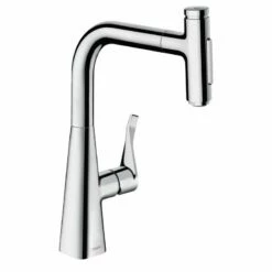 Hansgrohe Metris Select M71 Single Lever Kitchen Mixer Tap With Pull-Out Spray 2 Spray Modes - Chrome - 73822000