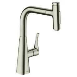 Hansgrohe Metris Select M71 Single Lever Kitchen Mixer Tap With Pull-Out Spray 2 Spray Modes - Stainless Steel - 73822800