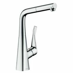 Hansgrohe Metris M71 EcoSmart Single Lever Kitchen Mixer Tap 320 With Pull-Out Spout & Sbox Single Spray Mode - Chrome - 73828000