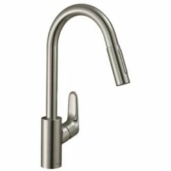 Hansgrohe Focus M41 Single Lever Kitchen Mixer Tap 240 With Pull-Out Spray & Sbox 2 Spray Modes - Stainless Steel - 73880800