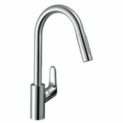 Hansgrohe Focus M41 Single Lever Kitchen Mixer Tap 240 EcoSmart With Pull-Out Spray & Sbox 2 Spray Modes - Chrome - 73895000