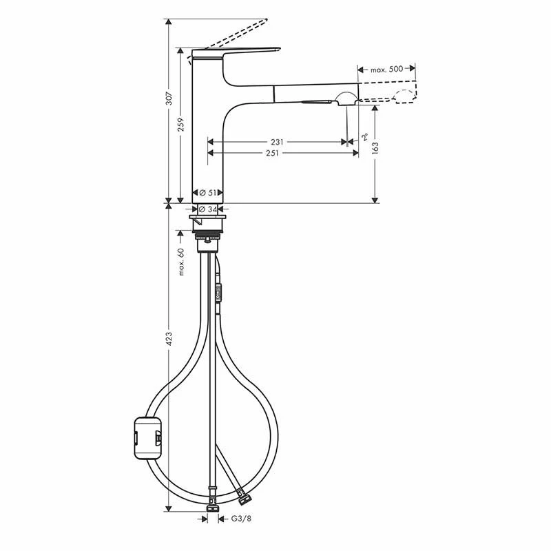 Hansgrohe Zesis M33 Single Lever Kitchen Mixer Tap 160 With Pull-Out Spray 2Jet - Matt Black - 74801670 - Image 2