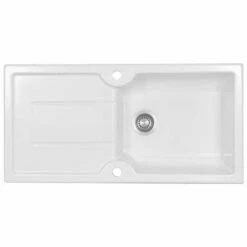 Thomas Denby Harmony XL 1 Bowl Reversible Ceramic Kitchen Sink & Drainer - White - HAR1010WH