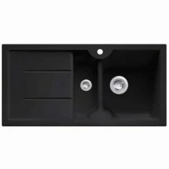 Thomas Denby Harmony MB 1.5 Bowl Reversible Ceramic Kitchen Sink & Drainer - Black Satin - HAR1020BL