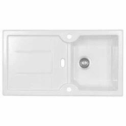 Thomas Denby Harmony XW 1 Bowl Reversible Ceramic Kitchen Sink & Drainer - White - HAR9110WH