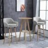HOMCOM 2 Piece Bar Stools - Fabric Seats With Metal Frame & Wooden Legs - Beige - 835-141V70BG