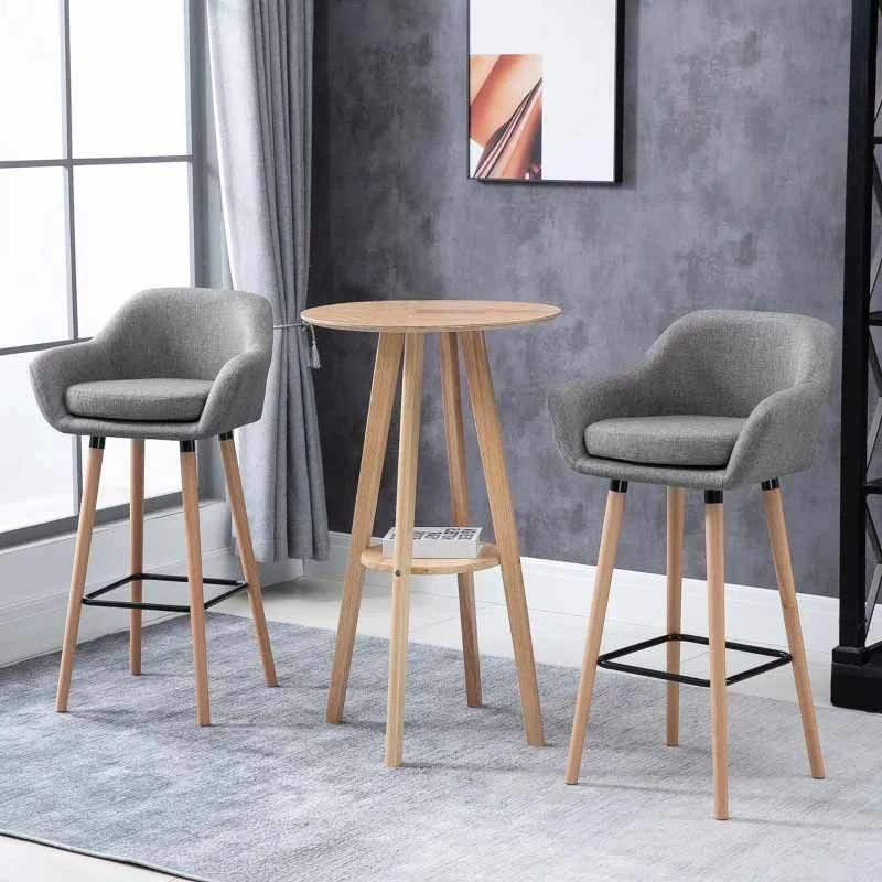 HOMCOM 2 Piece Bar Stools - Fabric Seats With Metal Frame & Wooden Legs - Grey - 835-141V70GY - Image 10