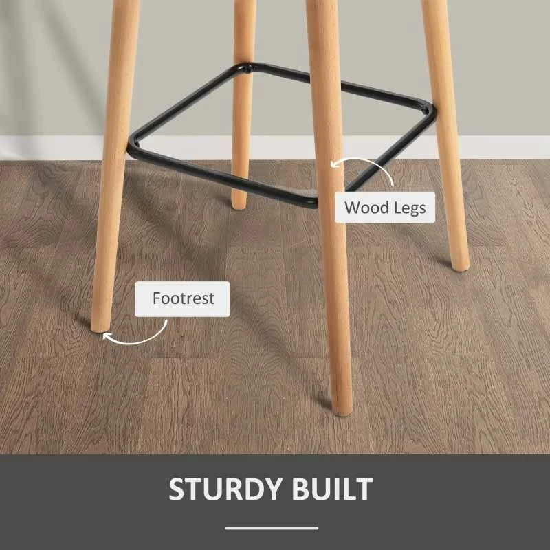 HOMCOM 2 Piece Bar Stools - Fabric Seats With Metal Frame & Wooden Legs - Grey - 835-141V70GY - Image 5