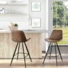 HOMCOM 2 Piece Bar Stools - Fabirc Padded Seats With Steel Frame - Brown/Black - 835-152V71BN