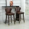 HOMCOM 2 Piece Bar Stools - PU Leather Seats With Wooden & Metal Frame - Brown - 835-199V71BN