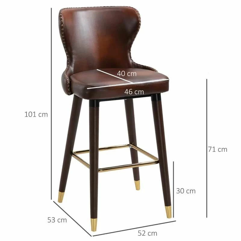 HOMCOM 2 Piece Bar Stools - PU Leather Seats With Wooden & Metal Frame - Brown - 835-199V71BN - Image 3