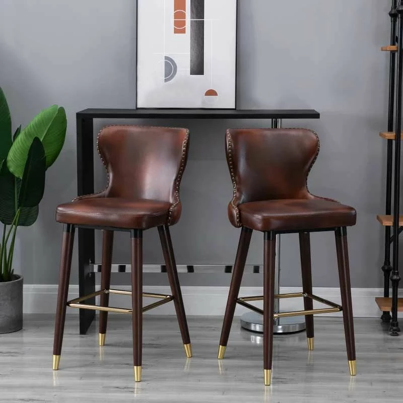 HOMCOM 2 Piece Bar Stools - PU Leather Seats With Wooden & Metal Frame - Brown - 835-199V71BN - Image 10