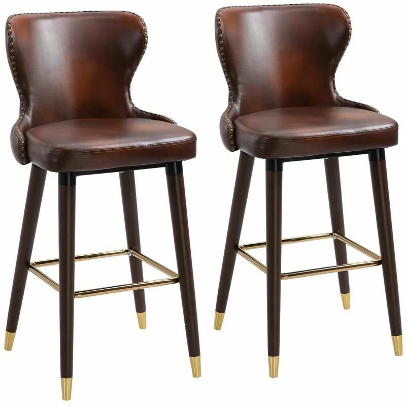 HOMCOM 2 Piece Bar Stools - PU Leather Seats With Wooden & Metal Frame - Brown - 835-199V71BN - Image 2