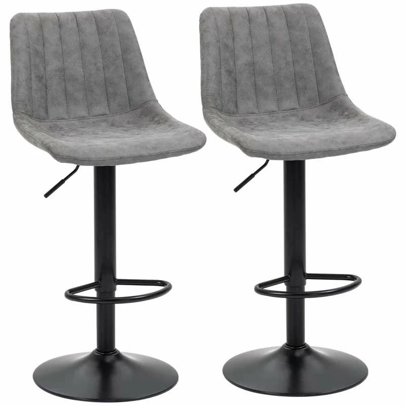 HOMCOM 2 Piece Height Adjustable Bar Stools & 360° Swivel With Footrests - Grey/Black - 835-228V71GY - Image 2