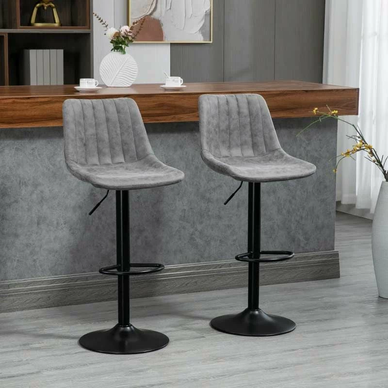 HOMCOM 2 Piece Height Adjustable Bar Stools & 360° Swivel With Footrests - Grey/Black - 835-228V71GY - Image 10