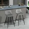 HOMCOM 2 Piece Bar Stools With Backs - Velvet Fabric Seats & Metal Legs - Grey/Black - 835-271V70