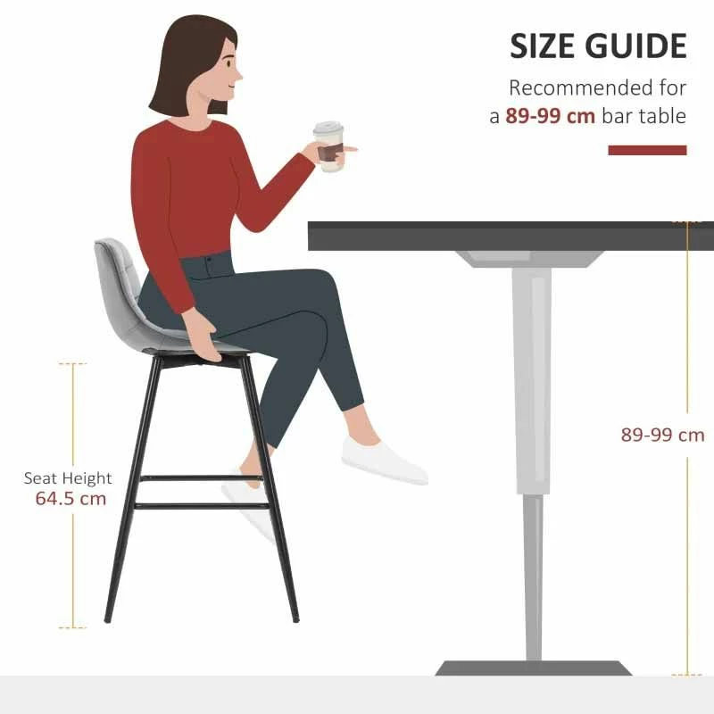 HOMCOM 2 Piece Bar Stools With Backs - Velvet Fabric Seats & Metal Legs - Grey/Black - 835-271V70 - Image 7