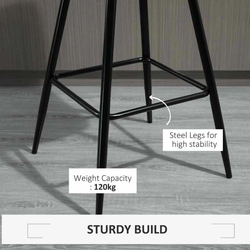 HOMCOM 2 Piece Bar Stools With Backs - Velvet Fabric Seats & Metal Legs - Grey/Black - 835-271V70 - Image 5