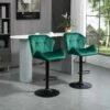 HOMCOM 2 Piece Height Adjustable Velvet Bar Stools With Footrests - Green/Black - 835-355V71GN