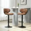 HOMCOM 2 Piece Height Adjustable Bar Stools With Faric Swivel Seats & Footrests - Brown/Black - 835-356V71BN