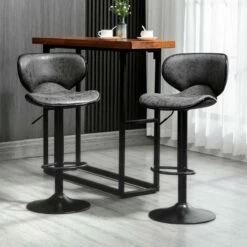 HOMCOM 2 Piece Height Adjustable Bar Stools With Swivel Seats & Footrests - Dark Grey/Black - 835-356V71CG