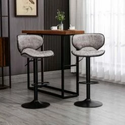 HOMCOM 2 Piece Height Adjustable Bar Stools With Swivel Seats & Footrests - Grey/Black - 835-356V71GY