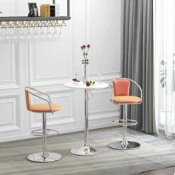 HOMCOM Height Adjustable Round Bar Table With Metal Base - White/Chrome - 835-388WT