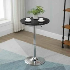 HOMCOM Height Adjustable Round Bar Table With Metal Base - Black/Chrome - 835-504