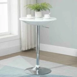 HOMCOM Height Adjustable Round Bar Table With Metal Frame - Chrome/White - 835-505WT