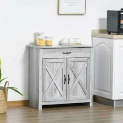 HOMCOM Farmhouse Style Sideboard Storage Unit - Grey Grain - 835-468
