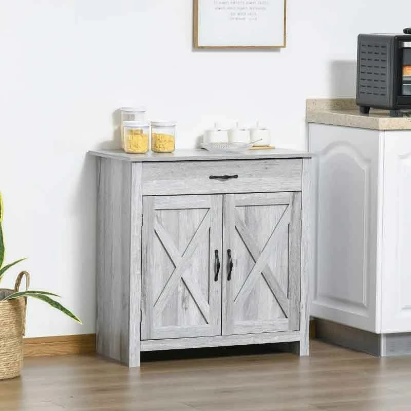 HOMCOM Farmhouse Style Sideboard Storage Unit - Grey Grain - 835-468